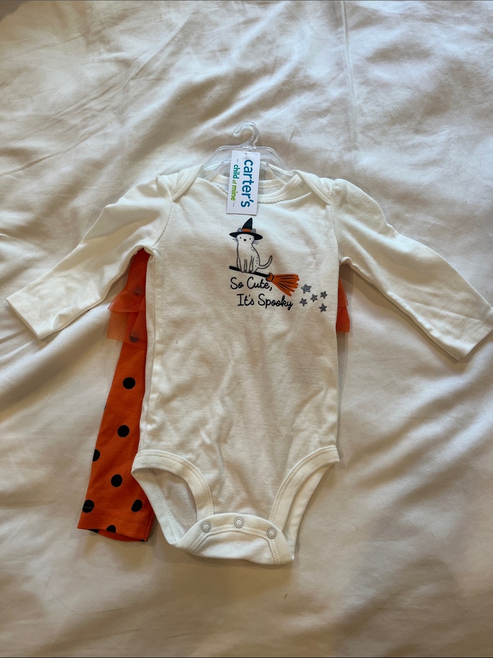 Carter's White & Orange Halloween Cat Baby One-Piece Set